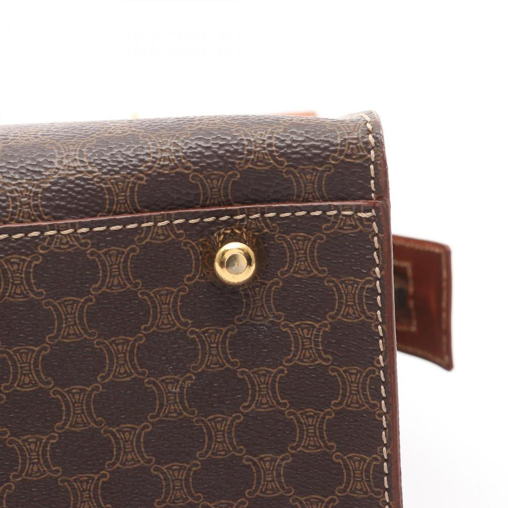 Used CELINE Macadam Handbag PVC Coated Canvas Leather Brown Used Women