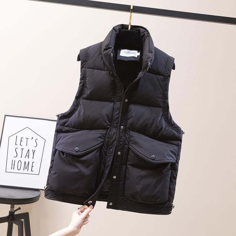 Autumn and winter cotton vest women's Korean version of the new stand-up collar drawstring large pocket short thermal jacket cotton vest