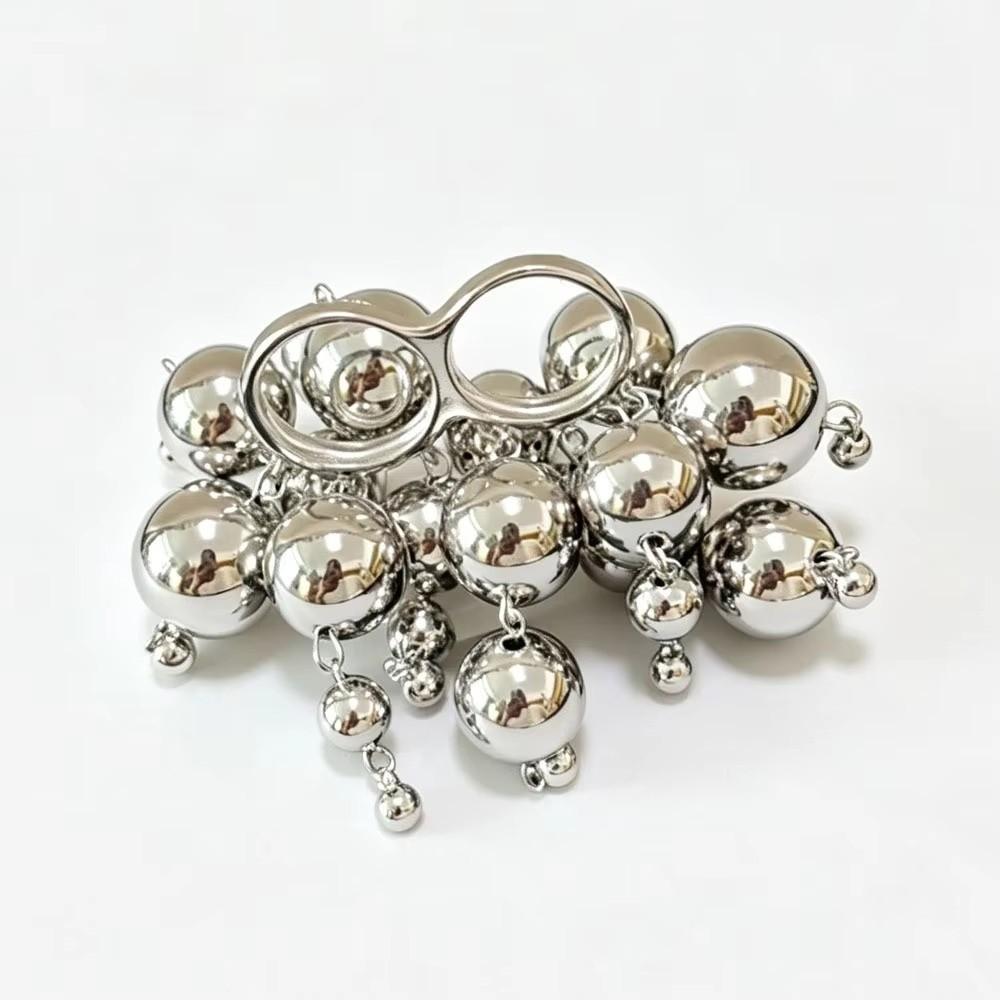 Silver/Gold Metal Balls Ring Round Ball Statement Finger Ring Punk Tassel Ring for Women