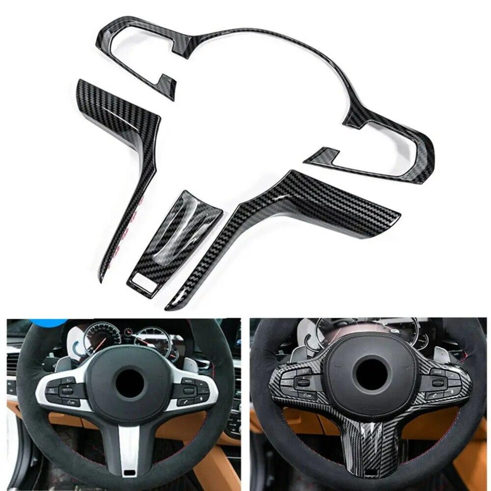 For BMW X3 5 Series G30 2018  Carbon Fiber Style ABS Interior Steering Wheel Trim Cover Button Frame Sticker Decoration
