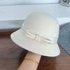 Hepburn Celebrity Style Wool Woolen Small Brim Basin Hat Women's Autumn and Winter Top Hat Simple and Elegant Bow Bucket Hat