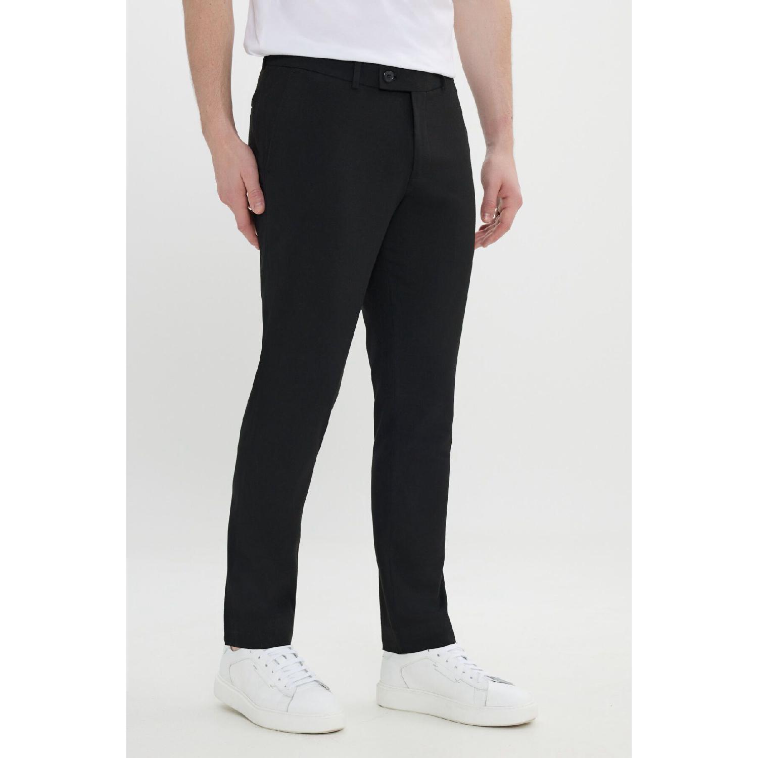 

Men s Black Slim Fit Italian Cut Flexible Casual Trousers With Side Pockets 30 чёрный