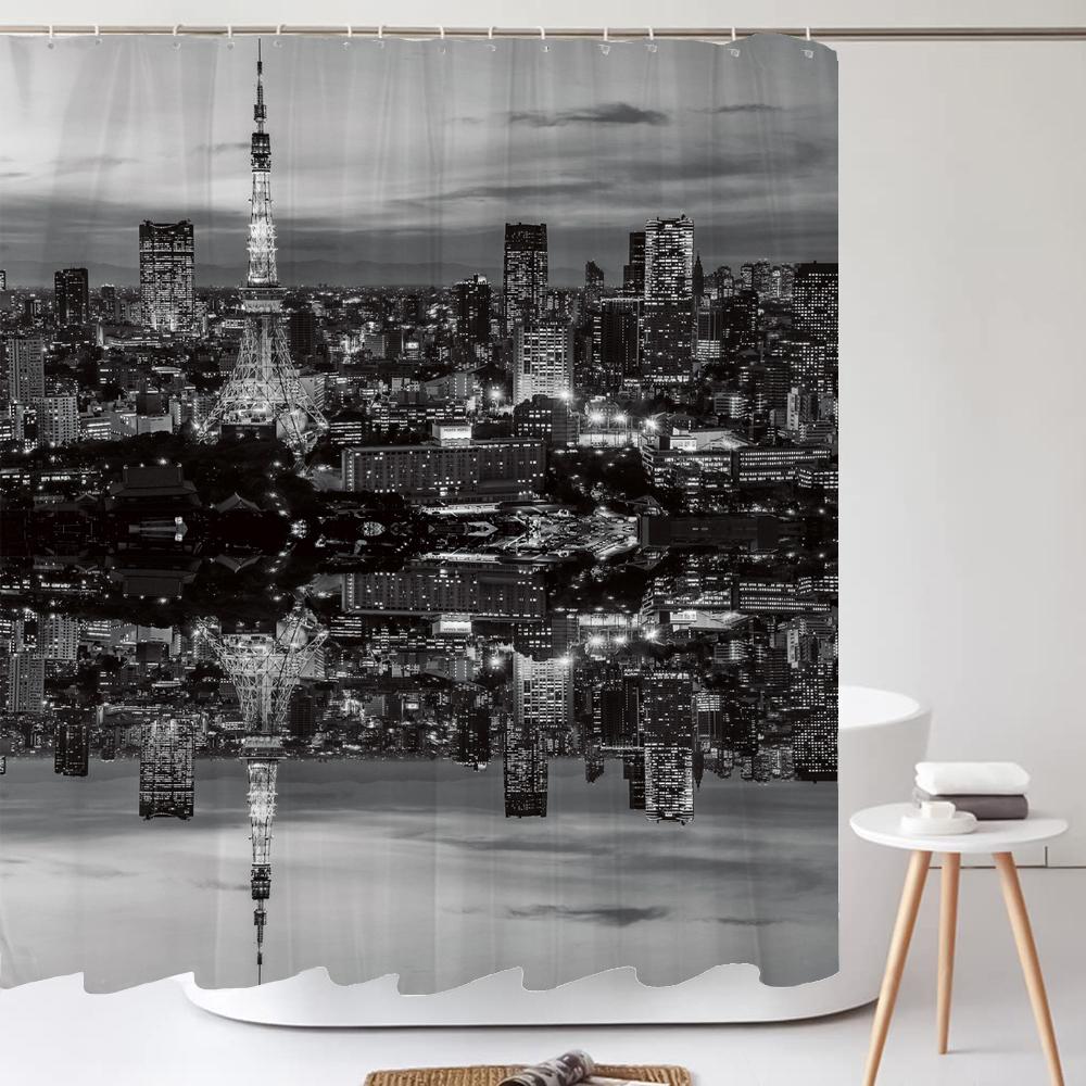 Famous Architectural Scenery Shower Curtain Printed European Landscape Polyster Home Decor Bathroom Curtain with Hooks