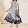 Women Plus Size Round Neck Short Sleeve Rhinestone Printed A Line Long Dress
