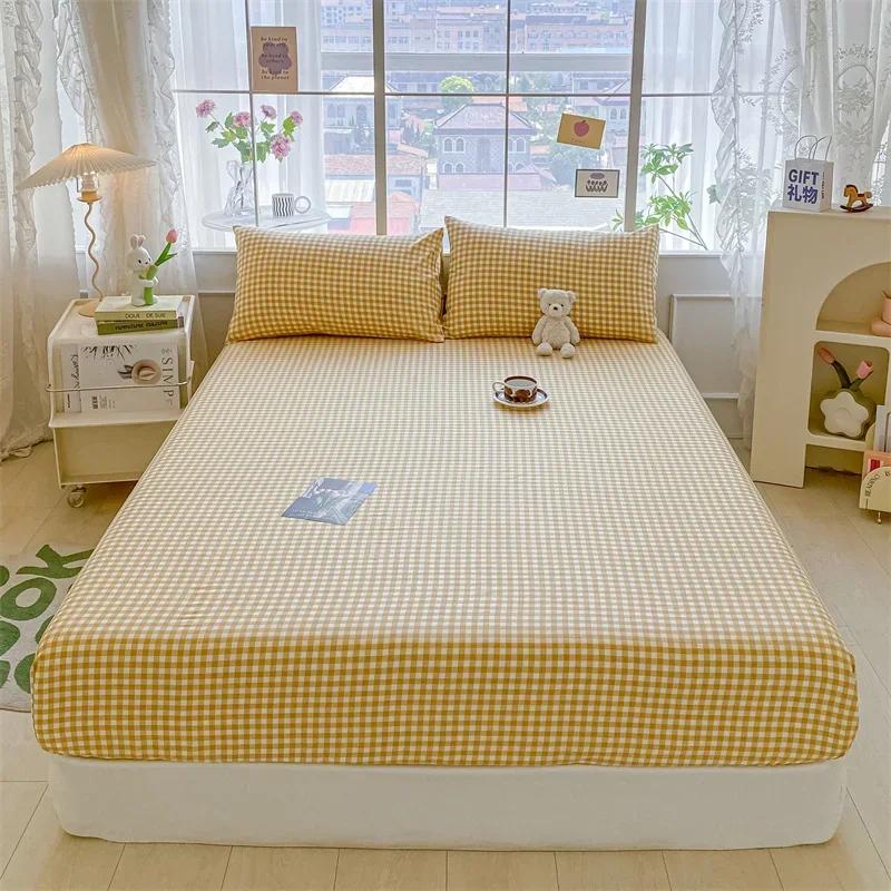 Kawaii Bear and Rabbits Printed Fitted Sheet Set Pure Cotton Cartoon Animals Mattress Cover for Kids Boys Girls Bedroom Decor