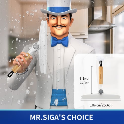 MR.SIGA Rotating Silicone Squeegee with Suction Cup Hook, Bamboo Handle, for Bathrooms, Mirrors, and Windows, Approx. W25 X H20.5cm