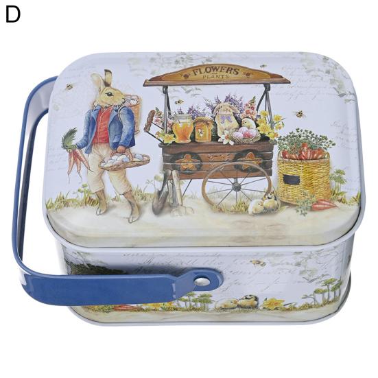 Candy Box Cartoon Rabbit Pattern Good Sealing with Handle Vintage Multi-functional Gift Giving Portable Easter Cookie Gift Tins for Holiday