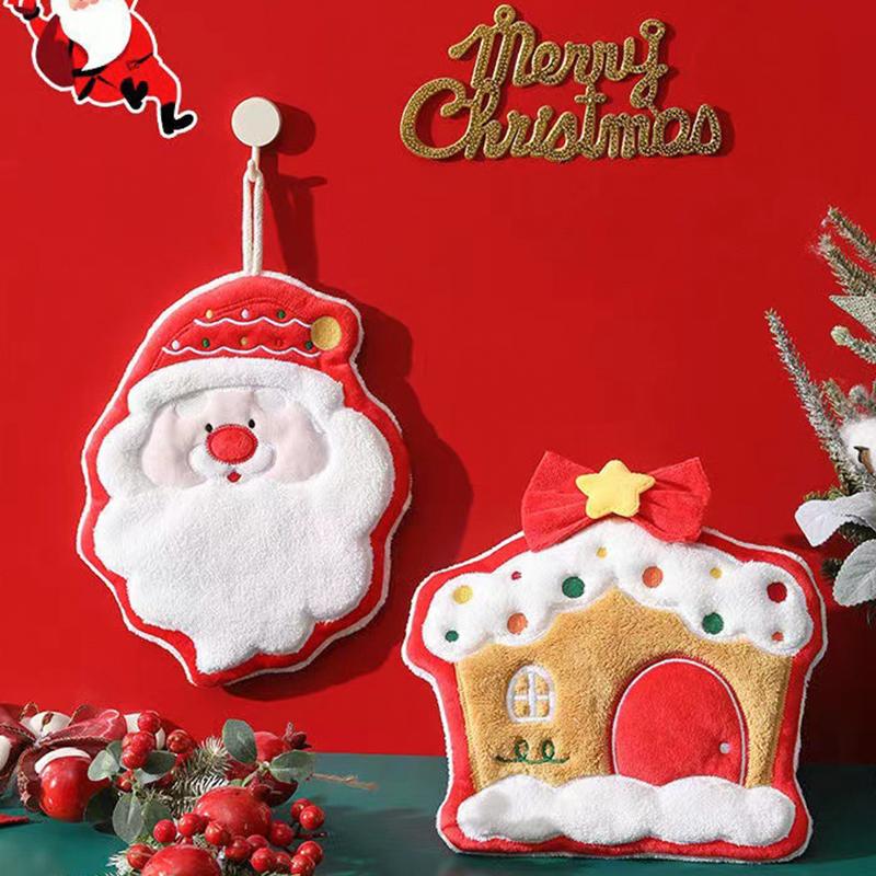 Christmas Towel Cute Christmas Atmosphere Practical Christmas Gift Comfortable Hand Towels Kitchen 4 Styles