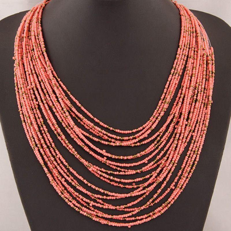 African Acrylic Beads Jewelry  Bohemia Necklaces Women Fashion Statement Multilayer Necklace