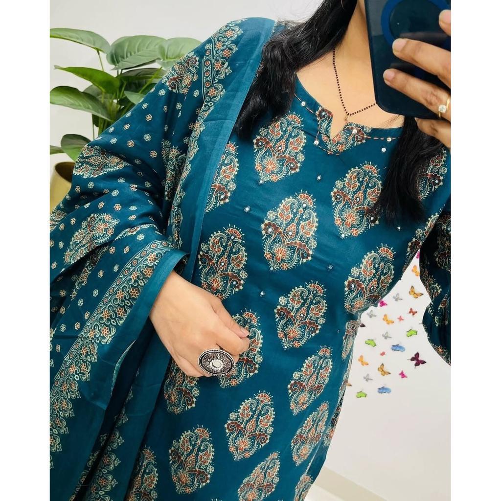 Indian Pakistani Top Tunic Kurti Pant Dupatta Set Party Wear Women Salwar Suit VF-20243a