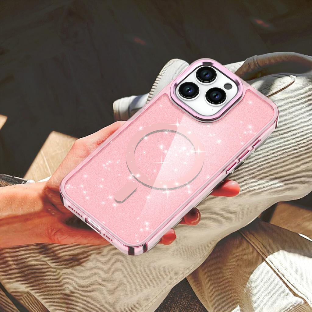 For iPhone 16 Pro Magnetic Case Glitter Design TPU+PC Phone Cover