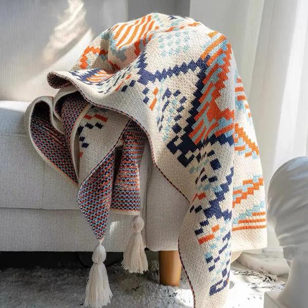 WTEMPO Bohemian Style Office Tassel Knitted Blankets Leg-covering Blankets Full-body Shawls Dormitory Nap Small Blankets Home Bed Blankets