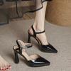 Nya Damsandaletter med Hög Klack Spetsig Tå Fyrkantig Klack Skor Dam Klänning Täck Tå Elegant Sexig Platåsandaler Sandalias De Mujer