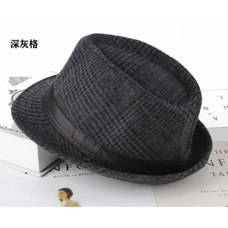 Autumn and winter men's top hat, Frannie plaid fabric warm middle-aged and elderly jazz hat casual top hat men's hat