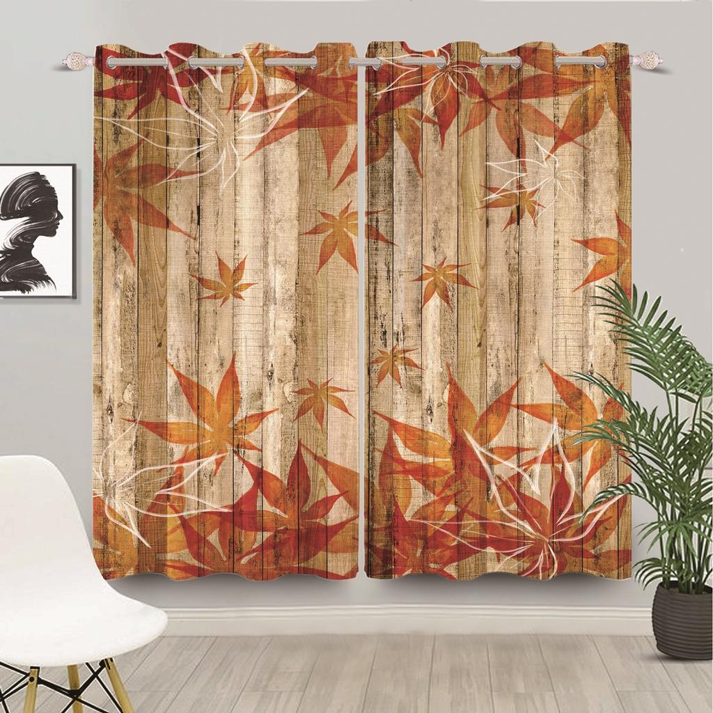 Autumn Wood Maple Leaf Blackout Curtains Fall Foliage Pattern Window Curtain for Bedroom Thermal Insulated Room Darkening Drapes