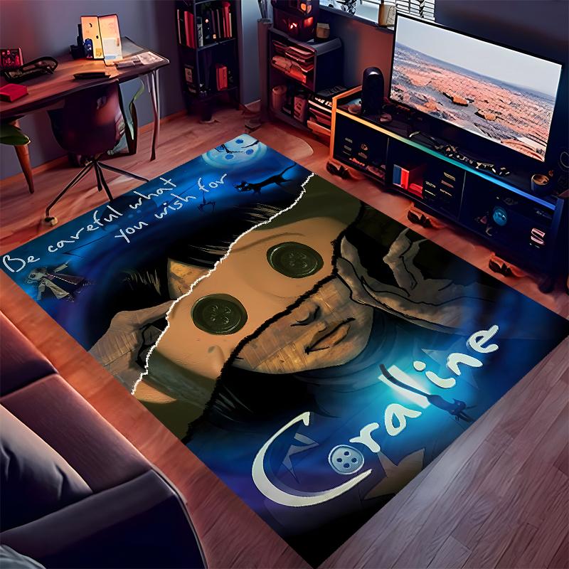 1 Stück Coraline Print Teppich - Weich, Waschbar, Rutschfest, Indoor-Matte für Bürostühle, Wohnzimmer, Home Office, Dekorativer Teppich