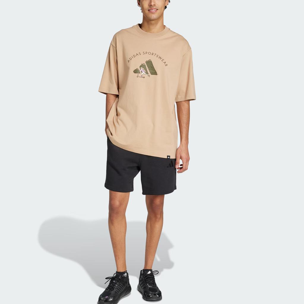 adidas Sportswear Codes Doodle Scooter Casual Round Neck Short Sleeve T-Shirt Men Tops Warm-Sand JJ3967