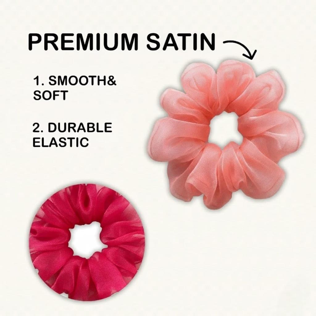 Sonaalx Women’s Premium Organza Scrunchies - Pack of 2 | Gentle, Soft & Durable Hair Accessories | Perfect for Daily Use, Parties, Events & Weddings