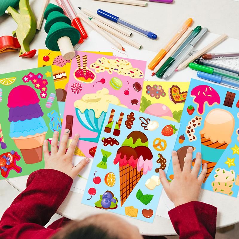 6pcs/set Make Ice Cream Sticker Decorative Sticker Handmade DIY Cartoon Sticker Puzzle Stickers Laptop Skateboard Stickers TMZ