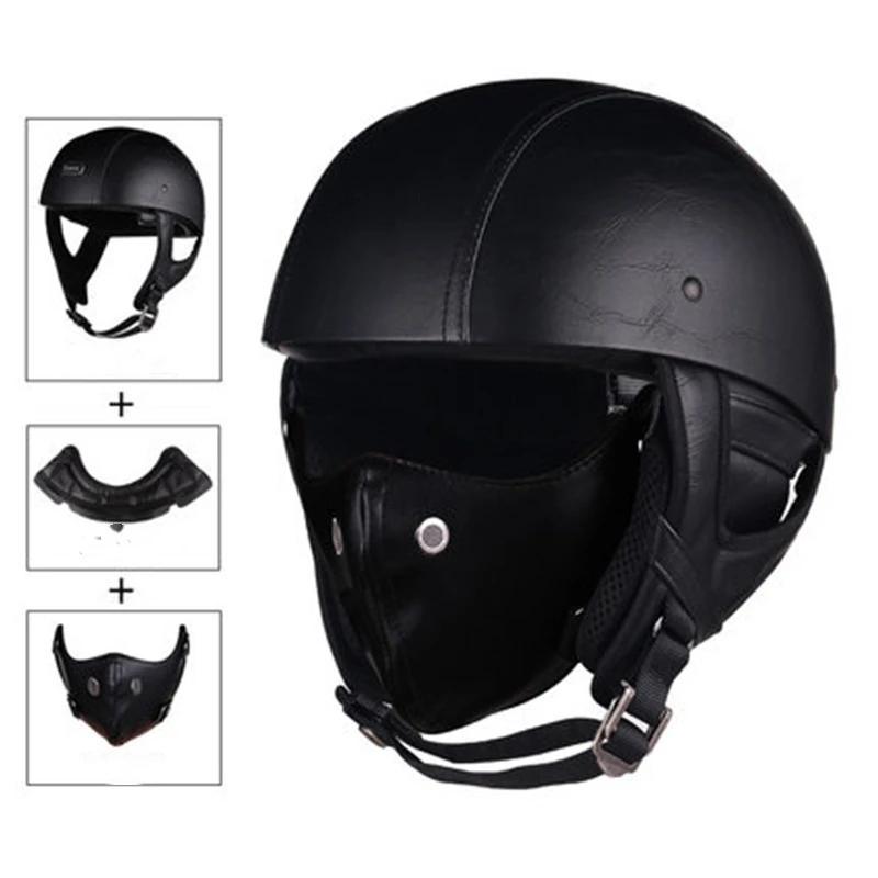 Retro Motorcycle Helmets with Harley Visor Leather Helmet for Man Electric Motorbike Vintage Protected Motor Safety Cap