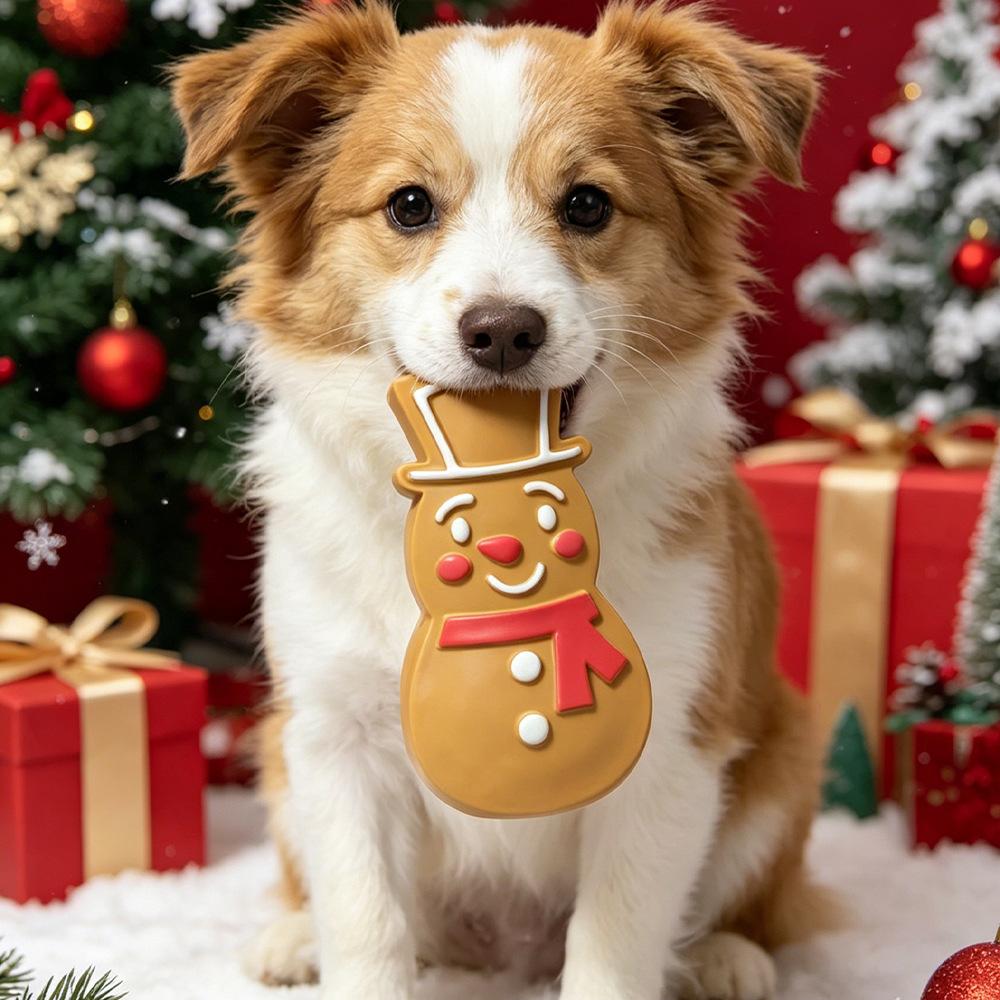 Haustierspielzeug - Weihnachtlicher Lebkuchenmann Latex Kaubar Quietschend Hund Geräuschspielzeug - Ein Toller Stressabbau