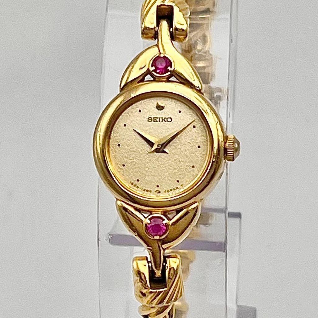 Used SEIKO Ladies Watch, 2 Ruby, New Battery, Gold Bracelet, Manufactured February 1996