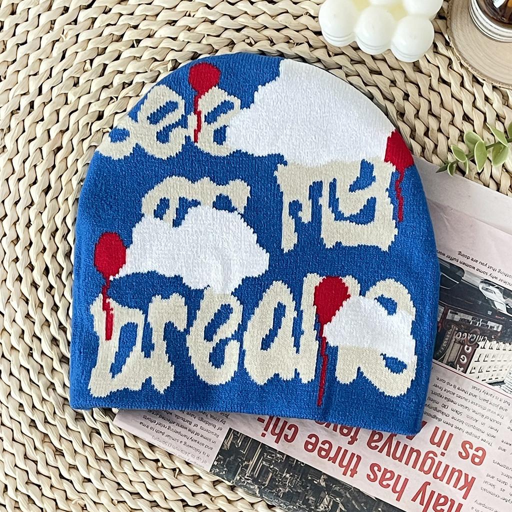 Knitted Hat With Cloud Pattern For Autumn Winter Outdoor Warmth And Casual Style