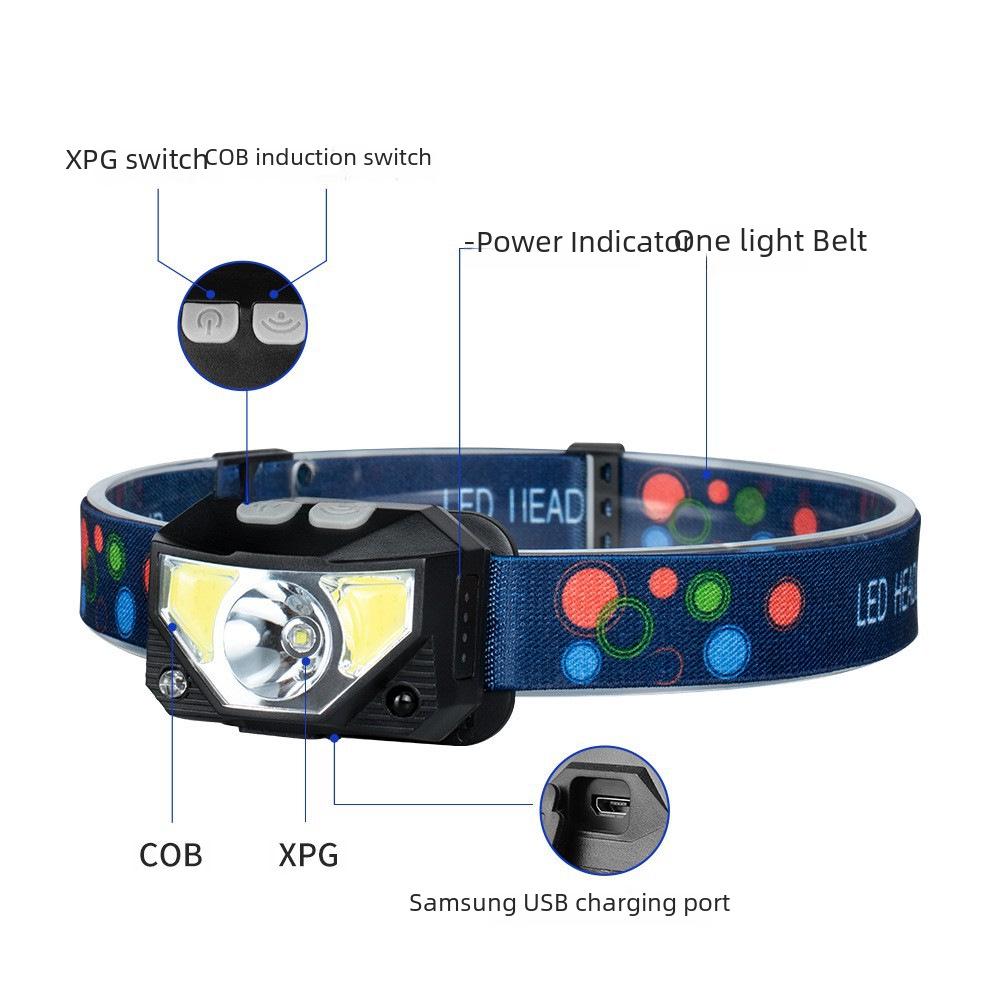 Waterproof USB Rechargeable LED Gesture-Sensing Headlamp with Red Light for Outdoor Night Fishing