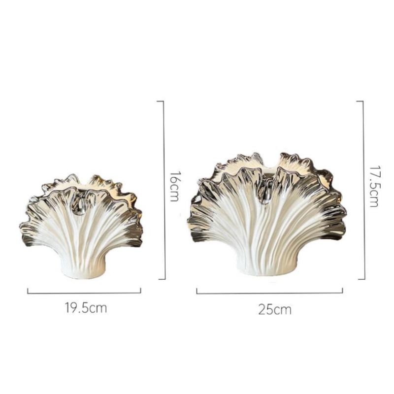 Ceramic Vase Simulated Shell Vase Gradient Silver Irregular Leaf Shape Flower Vase Home Decoration Accessories Terrarium