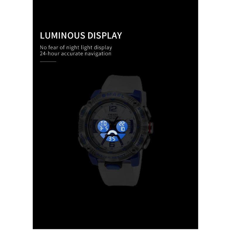SMAEL Ceas casual rezistent la apa Afișaj digital dublu Sport în aer liber Ceas pentru bărbați multifuncțional care strălucește în întuneric