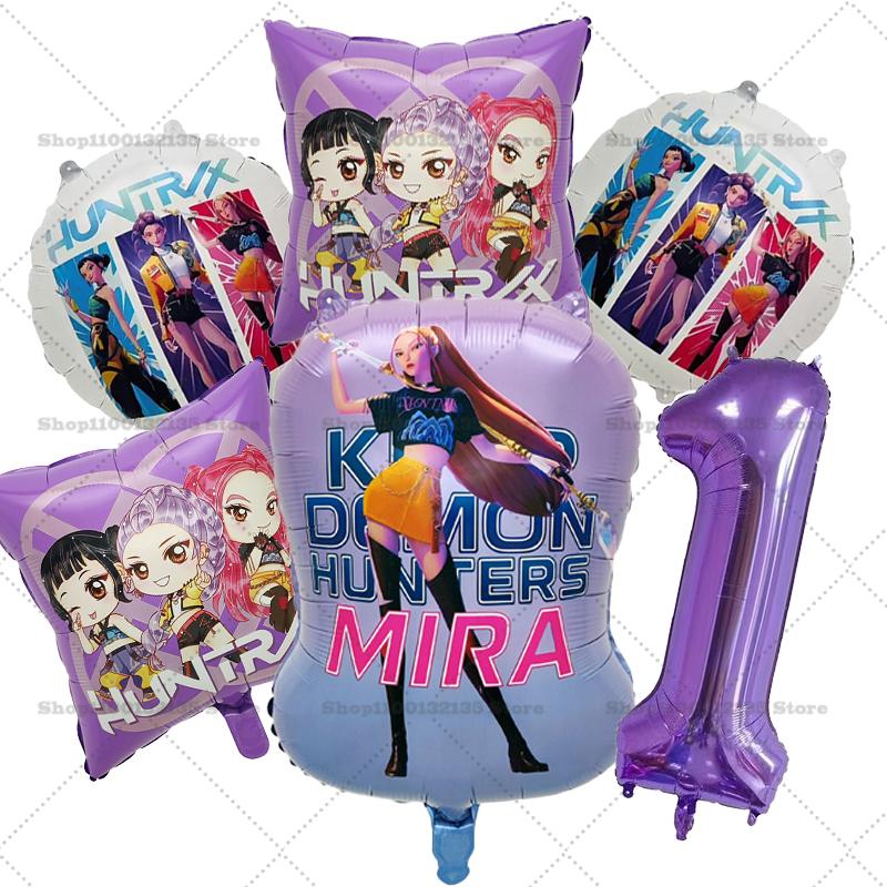 Kpop Demon Hunters Girl Birthday Balloons Decoration RUMI ZOEY MIRA Number Round Balloons Set Party Supplies Baby Shower Gift