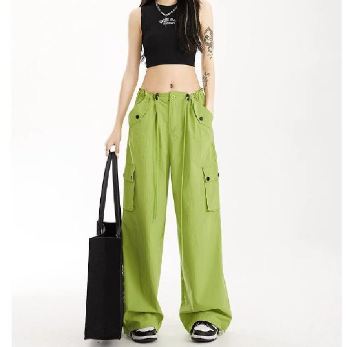 Women's High Rise Wide Leg Cargo Pants Loose Fit Quick Dry Streetwear Drawstring Multi Pocket Casual Dance Trousers 2026 Summer Sport Pants