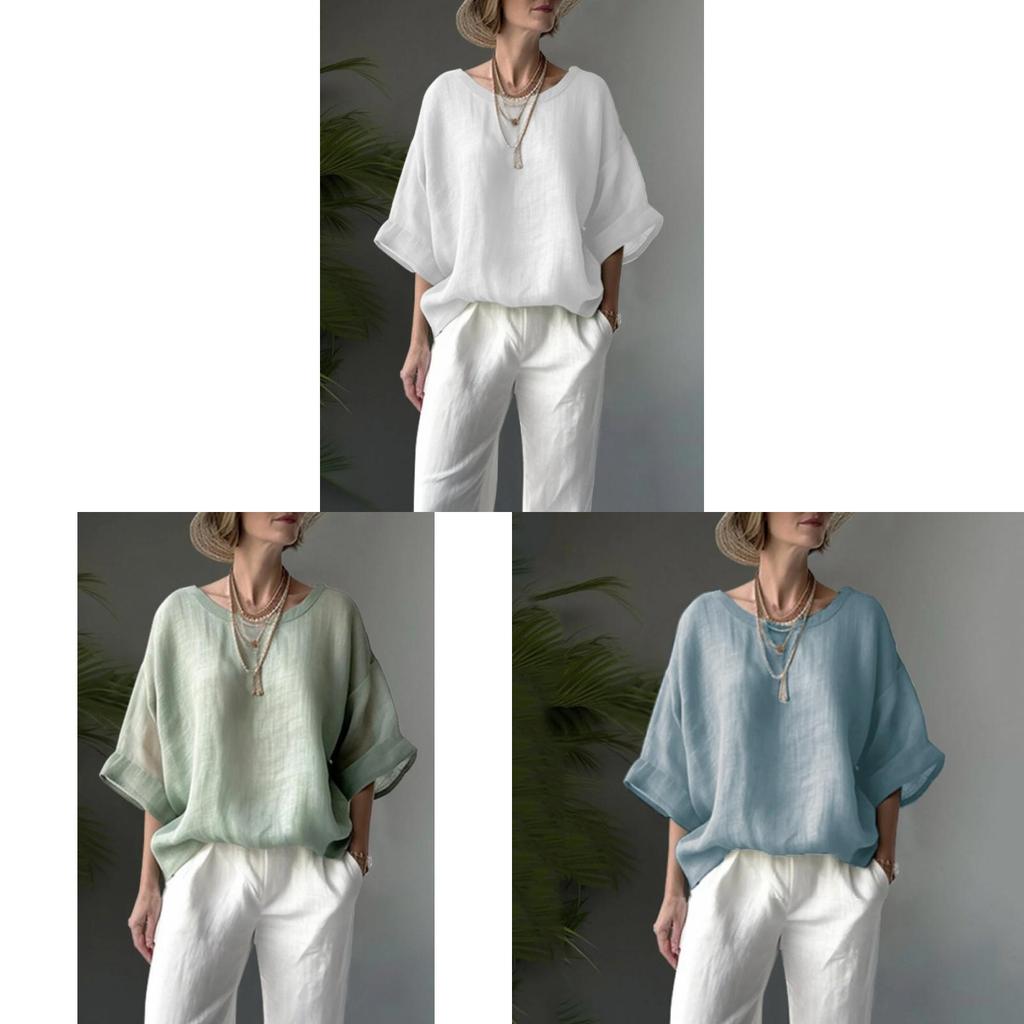 Cotton Linen T Shirt With Rounded Neck For Casual Daily Wear