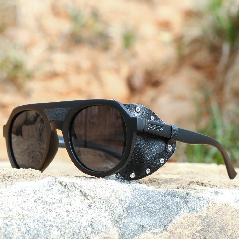 Attractive Glasses Men's High-End Vintage Sunglasses Shield Unisex Size Round Steampunk Sunglasses Brand Fishing Goggles With Leather Cover Cm