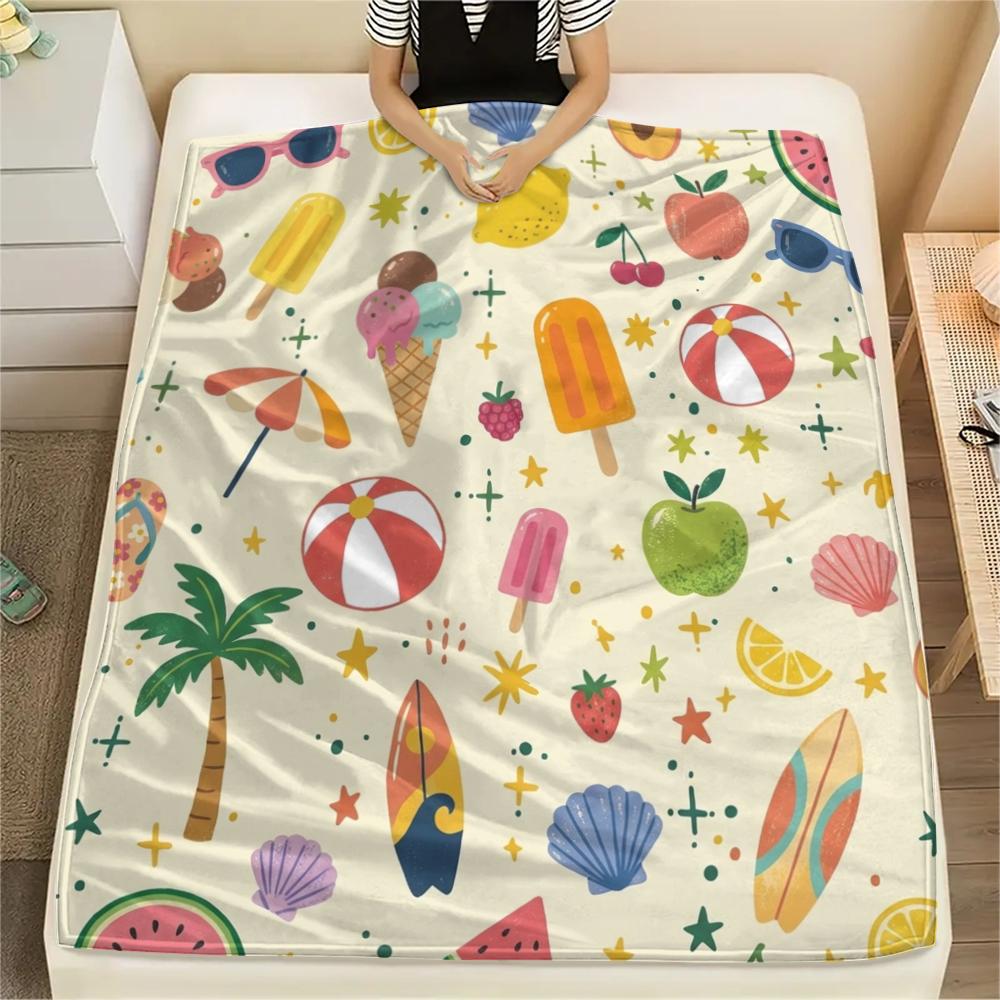 1Pc Cute Season Print Flannel Blanket, High quality Comfortable for All Seasons, Home Decor, Warmth and Comfort, Perfect for Christmas Gifts W50