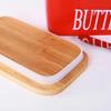 Wooden Cover Ceramic Butter Box with Spatula Knife Sealed Fresh Butter Box Multicolor Rectangular Sealed Kitchen Storage Box