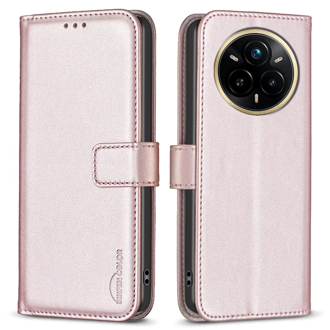 

BINFEN COLOR BF17 For Realme 14 Pro 5G Case Wallet Folio Flip Leather Cover Rose Gold