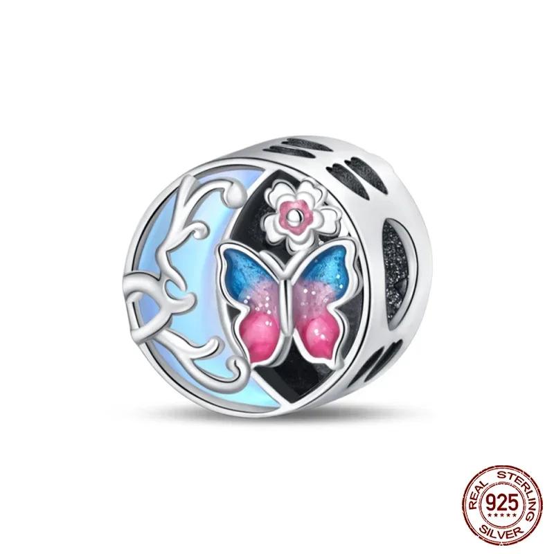 925 Silver Classic Purple Retro Heart Shape Lotus Angel Pattern Charms Beads Fit Necklace Bracelets Pendant DIY Jewelry