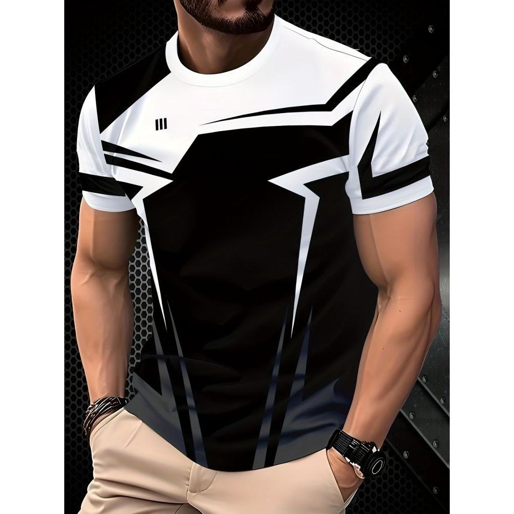 Men s summer striped minimalist short sleeved T-shirt 2XS