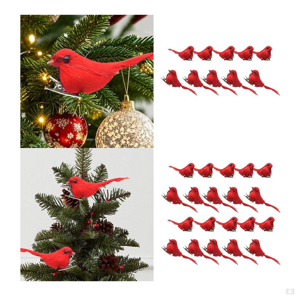 Artificial Christmas Red Bird Ornaments with Clip Crafts Simulation Decorations for Outdoor