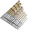 13-Piece Titanium-Coated High-Speed Steel Twist Drill Bit Set, Hex Shank, 1.5-6.5mm for Sheet Metal
