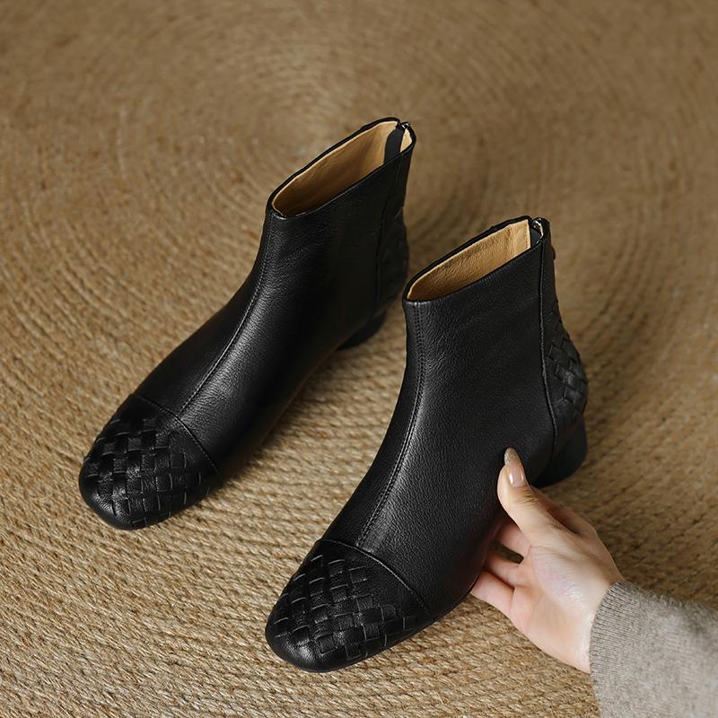 Fashion 2025 NEW Autumn Ankle Boots Genuine Leather Women Shoes Round Toe Zipper Modern Boots Low Heel Chelsea Boots Ladies Shoes