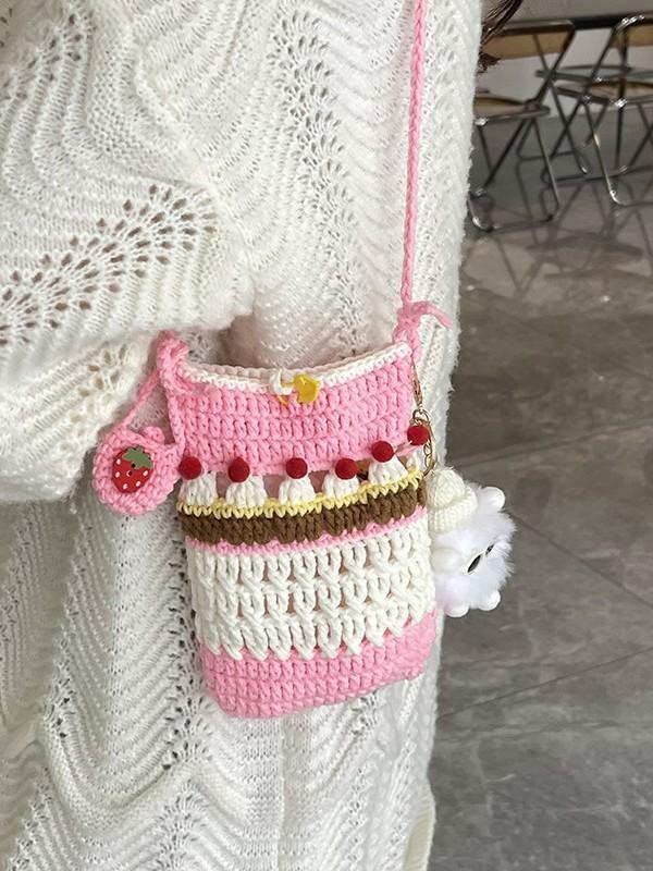 Knit Weaving Small Crossbody Bag For Women With Phone Pocket And Lock Closure