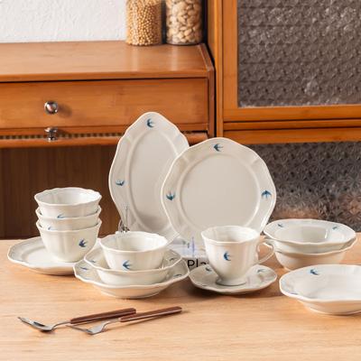 Creative Japanese Cartoon Retro Swallow Relief Plate Household Dessert Plate Flat Plate Deep Plate Ceramic Breakfast Plate Dessert Plate