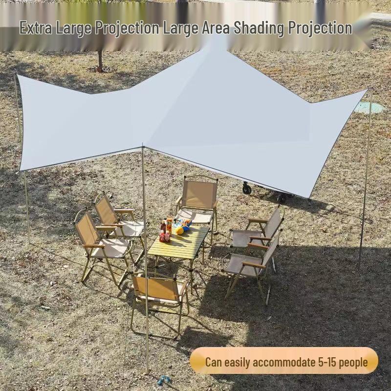 Forest Bee Outdoor Schwarzes Vinyl Campingzelt mit Regenschutz und Sonnenschutz, Sechseckiges/Achteckiges Schmetterlingsdesign, Silberbeschichtet.