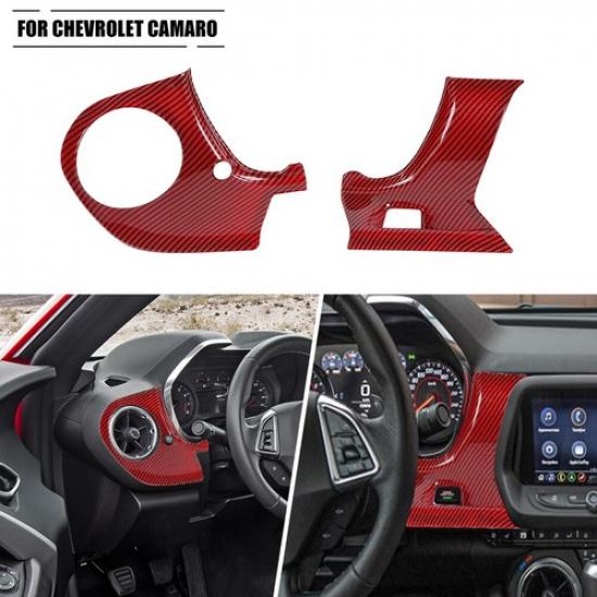 Red Carbon Center Console Dashboard Panel Cover Trim for Chevrolet Camaro 2016+