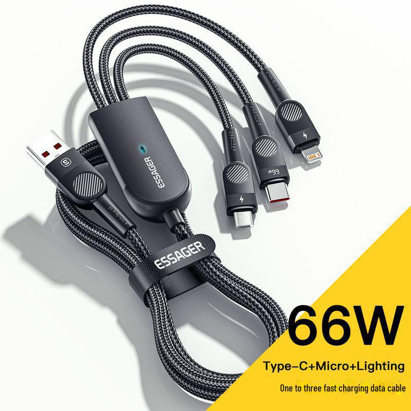 

Кабель быстрой зарядки Essager 66 Вт 3-в-1 для устройств Apple, Android и Type-C