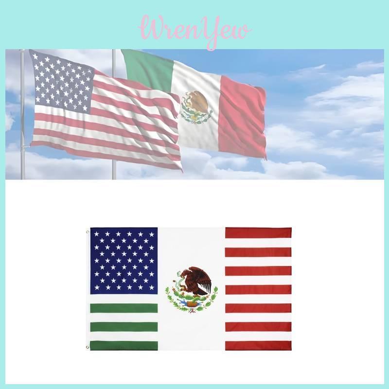 Vibrant Red And Blue 90*150cm Us Mx Friendship Flag Crafted From High-quality Spring Yarn