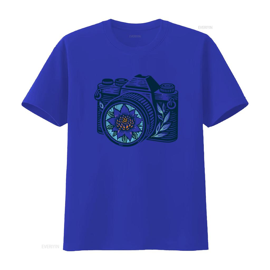 Vintage Boho Floral Camera Print Casual Photography Lover T Shirt vintage Washed fashion streetwear Slightly Breathable