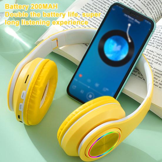 Wireless Headphones with RGB Breathing Light Stable Connection Low Latency Noise Reduction Deep Bass Bluetooth-compatible Over-Ear Headphones